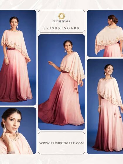 Rent our beautiful ombre Indo-Western Gown and steal the spotlight. The cape-style top adds a touch of drama and elegance to this modern outfit.