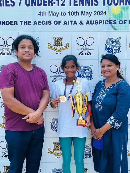 Our new champion celebrating her U-12 Doubles win at the All India Championship Series at Bombay Gymkhana.