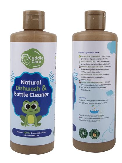 Front and back views of the natural dishwash and bottle cleaner.