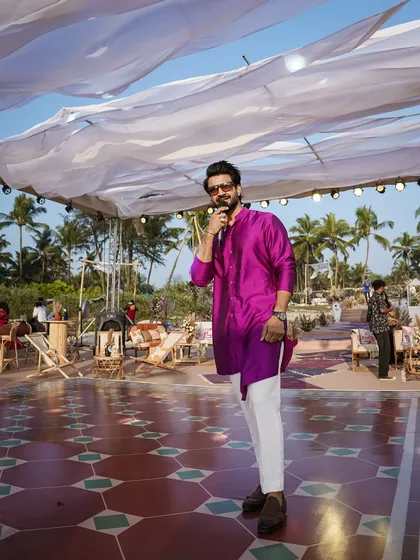 Draped in confidence, wrapped in energy. This vibrant purple kurta makes a statement, just like my presence on stage.