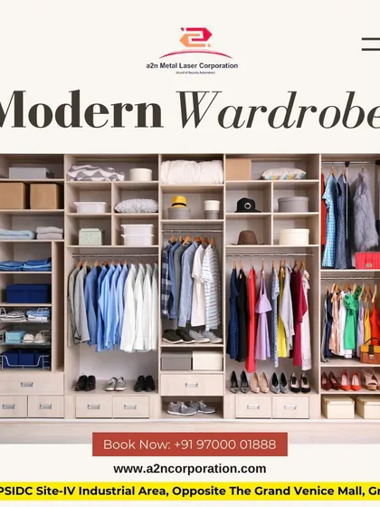 This image reveals the inside of a well-organized modern wardrobe. It showcases how our custom interiors can be configured with multiple hanging sections, shelves, and drawers to accommodate a diverse collection of clothing and accessories.
