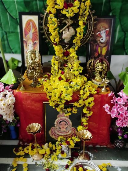 The sacred corner with the Nataraja idol decorated for Navaratri.