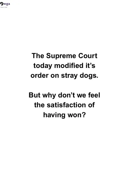 We express our mixed feelings about the modified Supreme Court order on stray dogs. While it's a win, the fight for animal rights is far from over, and we remain cautiously optimistic.