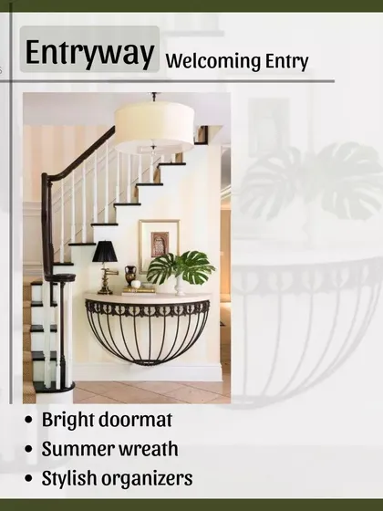 Create a welcoming entryway for the summer season. A bright doormat, a simple summer wreath on the door, and stylish organizers to keep clutter at bay will make a great first impression.