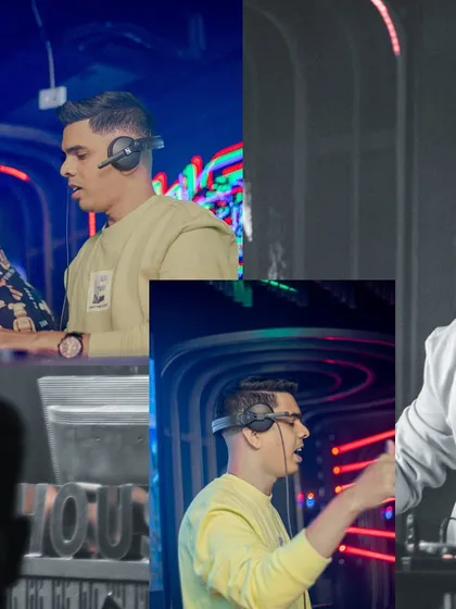 A black and white and color split collage, showing different sides of my performance style.