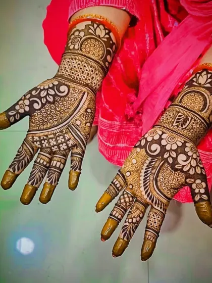 A slightly angled view showing the depth and dimension of the floral patterns.