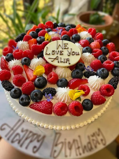 A special "We Love You Alia" message on this custom L'eto-inspired Berry Milk Cake for Alia Bhatt's 31st birthday.