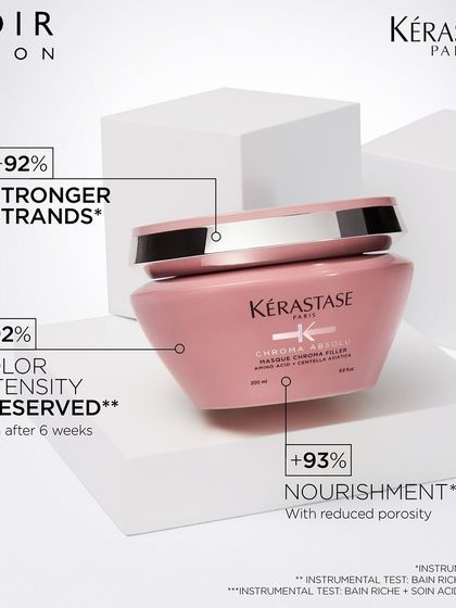 To maintain your color's vibrancy, I recommend professional-grade products. This Kérastase mask is one of my favorites for preserving color intensity and nourishing the hair.