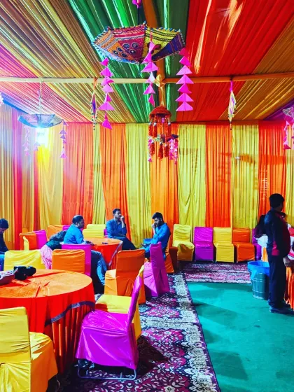 Another shot of the tent interior, showing the spacious layout and festive decor that makes guests feel comfortable and celebrated.