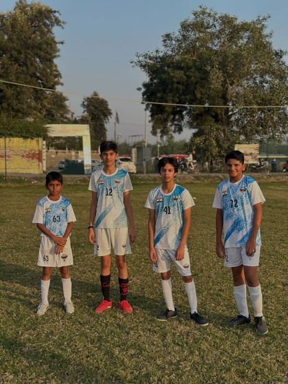 A group of our young, shining stars posing on the field. These boys represent the future of Frontier FC and Indian football.