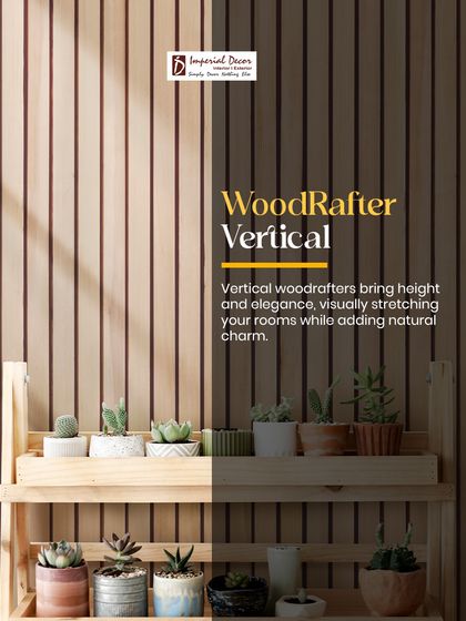 Vertical woodrafter panels are excellent for bringing a sense of height and elegance to a room. As you can see here, they visually stretch the space while adding natural charm and texture.
