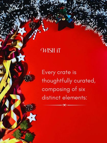 A graphic detailing that every Holiday Crate is thoughtfully curated with six distinct festive elements.