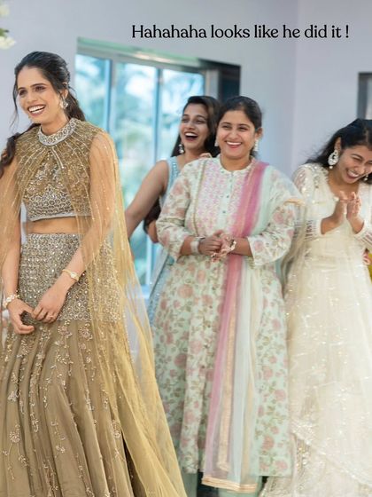 The bride's reaction after the groom successfully identifies her voice. These moments of genuine laughter and joy are what make an event truly special.