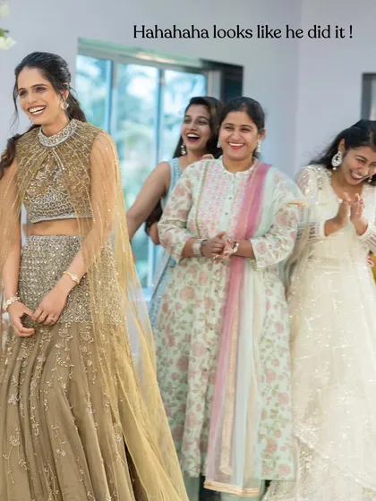The bride's reaction says it all. Capturing these candid moments of laughter is what makes an event truly special.