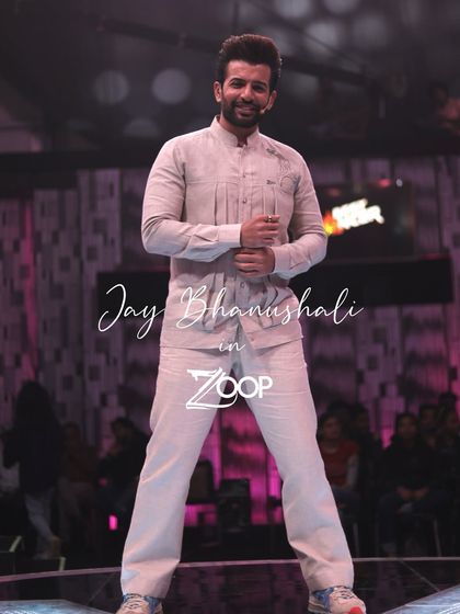 Jay Bhanushali on set, confidently wearing our custom-tailored pleated kurta. This look was designed to be both photogenic and comfortable under the studio lights.
