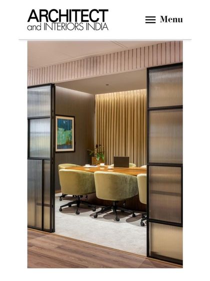 Our swanky designs for the Meghana Foods corporate office were featured in Architect and Interiors India! This is a look at one of the meeting rooms.