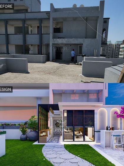 This series of images shows the "before" site next to the "design" render. This is the first step in my process, ensuring you and I are perfectly aligned on the vision before any construction begins.