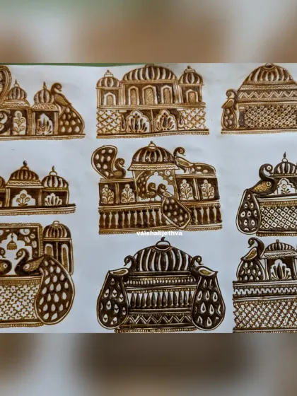 Students learn to create grand bridal elements like palaces and doli (palanquin) designs, complete with peacocks and fine details.