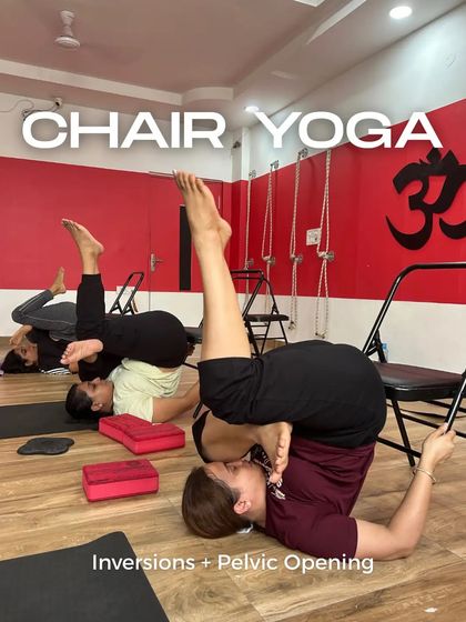 Chair yoga isn't just for beginners. We use chairs to explore advanced inversions and pelvic opening poses, like this supported Halasana (Plow Pose), making them accessible to students at different levels.