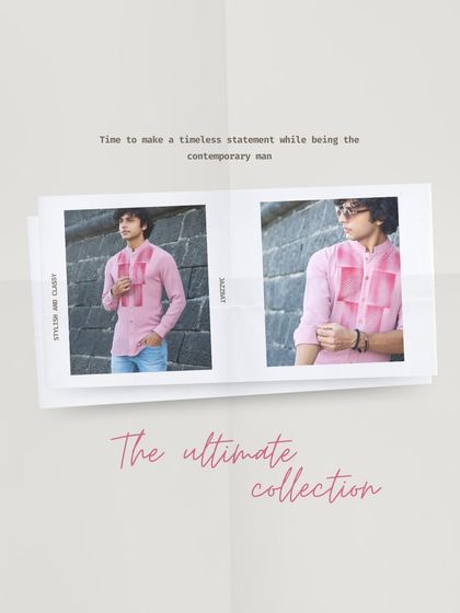 The ultimate collection for the contemporary man. This graphic showcases a stylish pink shirt from the Jazbaat collection, perfect for making a timeless statement.
