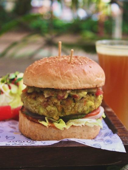 Our Vegetable Tikki Burger just got a whole lot more delicious. It features our signature in-house burger buns, a flavorful quinoa tikki, creamy avocado, and vegan burrata cheese.