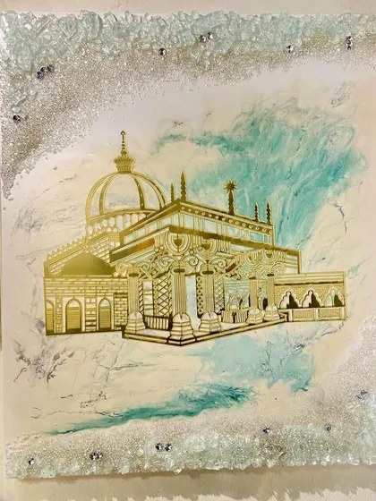 A serene and sophisticated resin piece depicting the Hazrat Khwaja Moinuddin Chishti Dargah in Ajmer. The soft hues, golden details, and intricate artistry are designed to bring a sense of peace to any space.