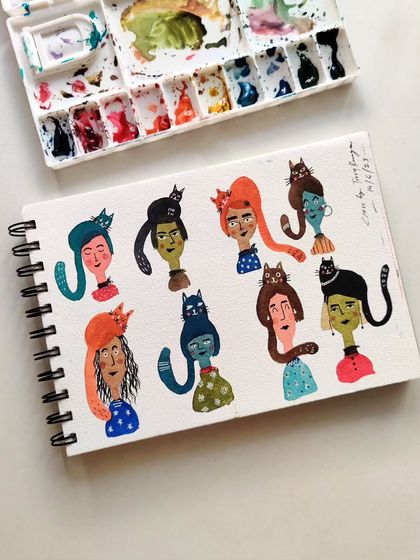 I had so much fun painting these quirky "cats on women" in a workshop. It was intimidating to start with bold colors, but by the end I felt so joyful and inspired.