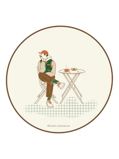 This illustration depicts a quiet, personal moment: enjoying a coffee and a pastry alone at a small cafe table. It's a celebration of the simple, peaceful rituals in life.