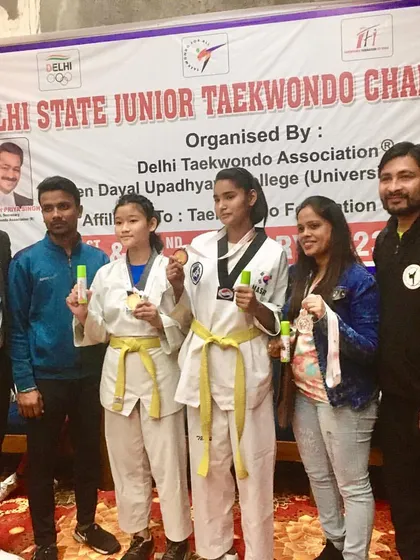 More proud moments from the 38th Delhi State Junior Taekwondo Championship. Our champions Khushi and Priya with their well-earned gold medals.