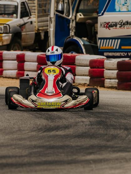A driver in his kart, ready for the Meritus Cup.