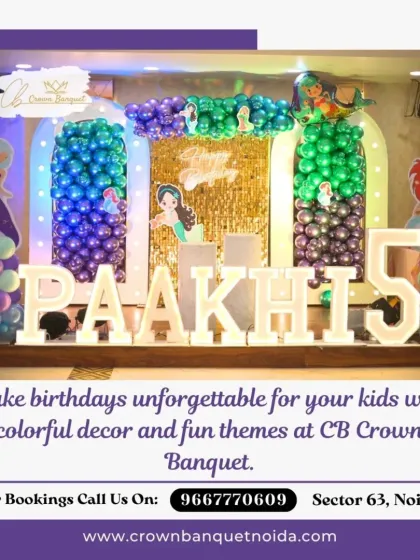 A mermaid-themed birthday decoration. The large light-up name and number, combined with a colorful balloon arch featuring mermaid characters, make for a fun and memorable party theme.