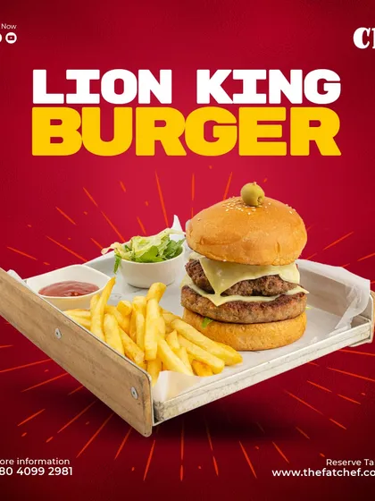 Heaven between two buns. Our Lion King Burger is a towering creation with double patties and cheese, guaranteed to satisfy the biggest of appetites.