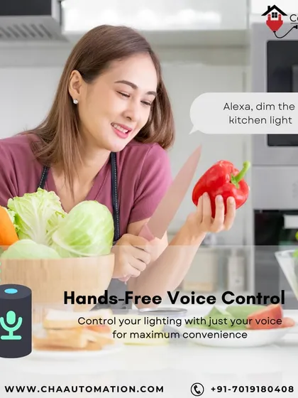 Experience true hands-free convenience in your daily routine. As shown here, you can use simple voice commands like "Alexa, dim the kitchen light" to control your environment while your hands are busy.