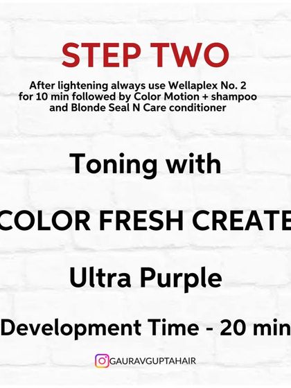 Step Two is toning with Color Fresh Create in Ultra Purple. This direct dye gives an intense, vibrant result that lasts.