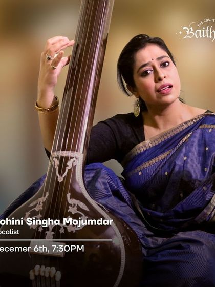 A poster featuring vocalist Sohini Singha Mojumdar. Her enchanting voice brought a special magic to our December baithak, celebrating the timelessness of ghazals.