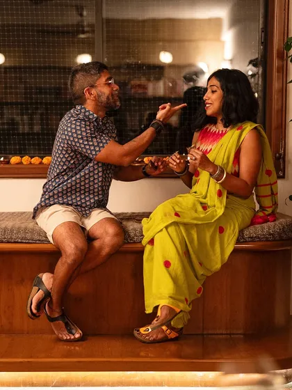 A playful moment sharing a treat. Our Diwali collection is so delicious, you might not want to share.
