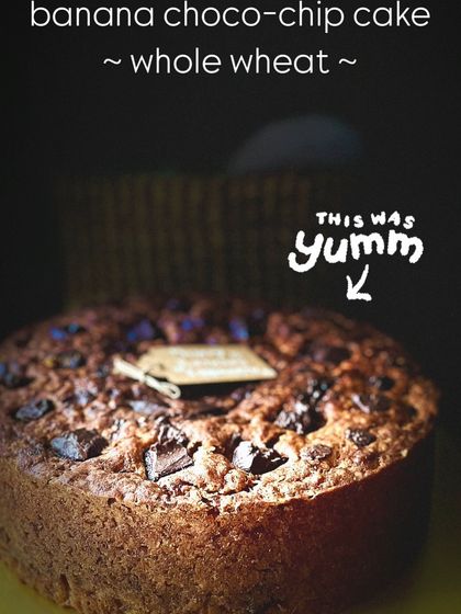 A closer look at the texture of my banana choco-chip cake. You can see the chunks of real chocolate, which makes every bite a delicious surprise. It was so yum.