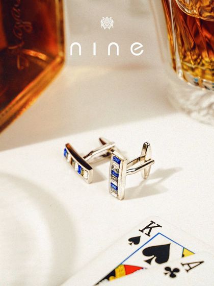 The details make the difference. These silver cufflinks with blue and white stone inlays are a perfect example of the small, high-quality accessories we offer as standalone gifts or as part of a set.