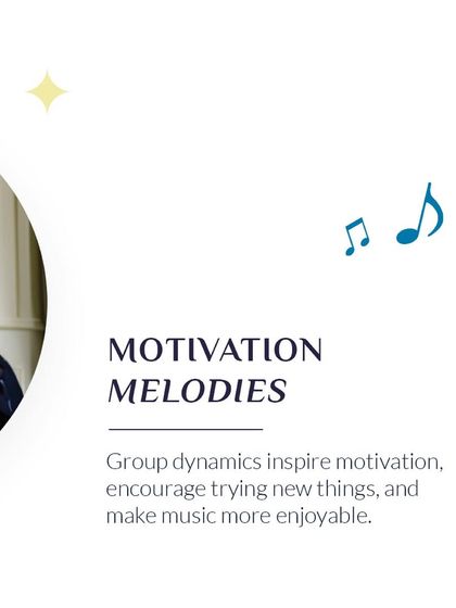 Group dynamics inspire motivation. Seeing peers progress and succeed encourages students to try new things and makes learning music more enjoyable.