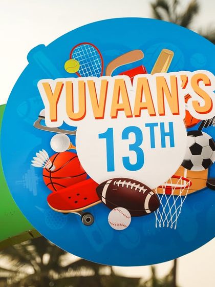 A custom logo for the sports-themed 13th birthday party.