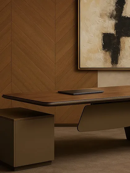 This is an executive desk I designed for a modern office, featuring a floating top and clean, architectural lines. My goal is to create workspaces that are not only functional but also make a strong statement.