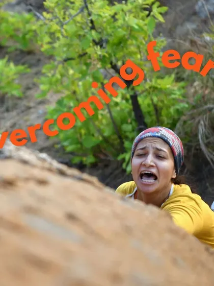 A powerful image showing the raw emotion of pushing through a difficult moment. Overcoming fear is a huge part of the climbing journey.