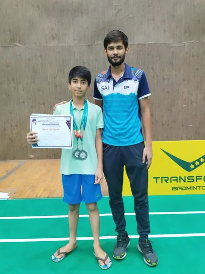 Congratulations to Kartik, posing with his coach after securing two silver medals in the Under 13 singles and doubles at the Delhi State Championships. A fantastic achievement.