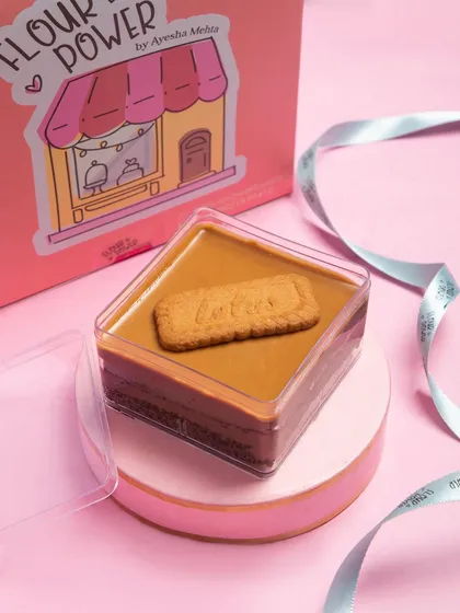 My Biscoff cake tub is a portable version of my popular cheesecake. It has layers of cake, cream, and delicious Biscoff spread.