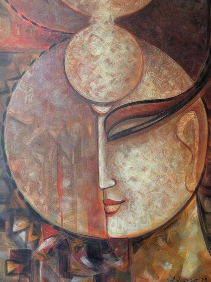 An untitled 24x36 inch acrylic on canvas painting of a serene, meditative face. This piece has been sold.