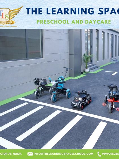 An overview of our traffic training park with tricycles ready for a ride. This area is a key part of our curriculum for teaching life skills and promoting physical activity.