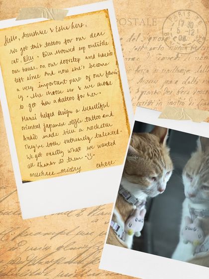The handwritten story of Bicu the cat, who wandered into a family's life and inspired two beautiful tribute tattoos.