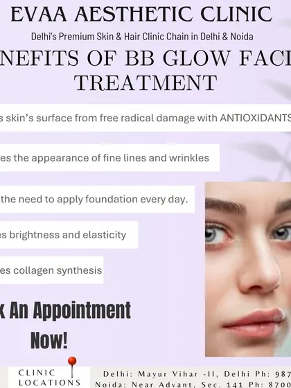 More benefits of our BB Glow Facial, including antioxidant protection, reduced need for daily foundation, and increased collagen synthesis for improved elasticity.