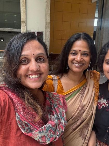 A selfie with my amazing team, Meghana Bhat and Prathima Bhat. Together, we put together the 'Sunny Symphony' concert for the Jackfruit festival.