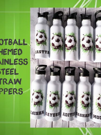 These football-themed stainless steel straw sippers are a stylish and sustainable gift. Each one is personalized with a name for the party guests.